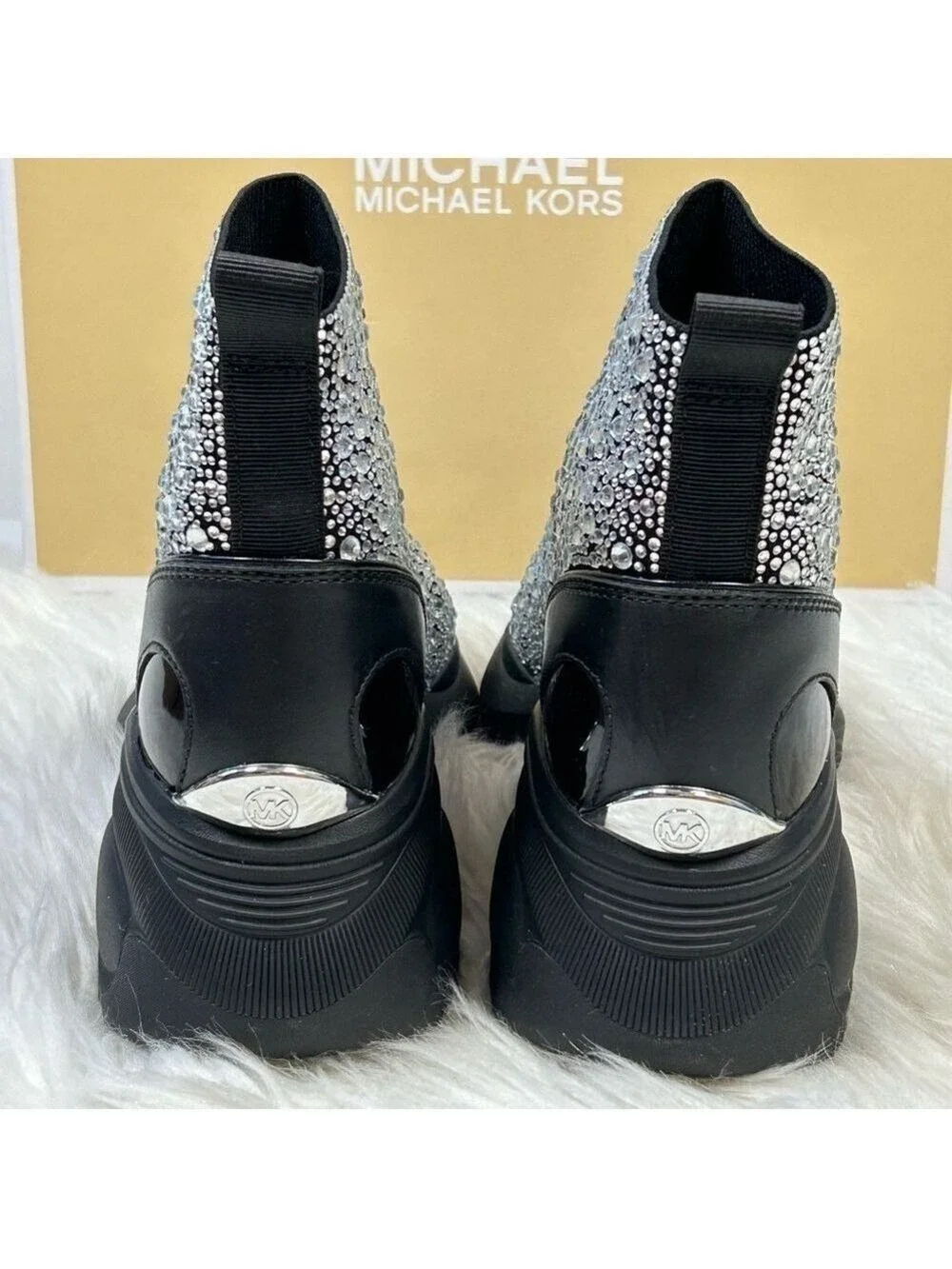 Michael Kors Black Silver Knit Booties Size 6